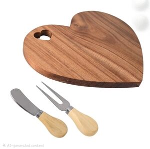 Bamboo Heart Shaped Cheese Tray with Tools- New In The Box